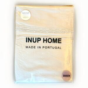 INUP Home Fine Linens Made in Portugal Gray Crochet Ruffled Hem Queen Sheet Set